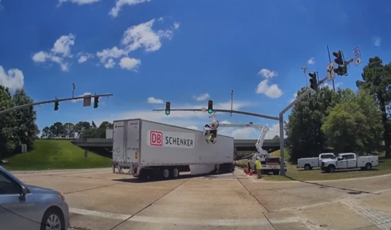 truck hits bucket truck