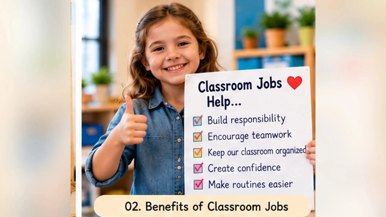 Benefits of classroom jobs including responsibility independence teamwork and organization