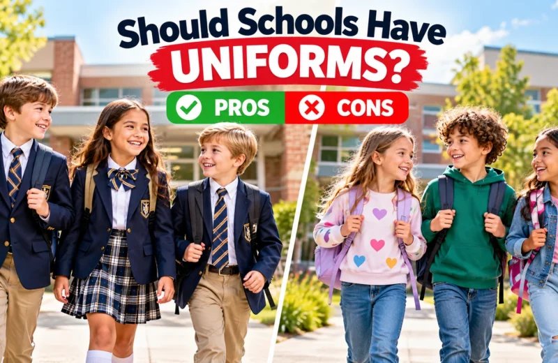 School students wearing uniforms and casual clothes in a visual comparison of school uniform pros and cons