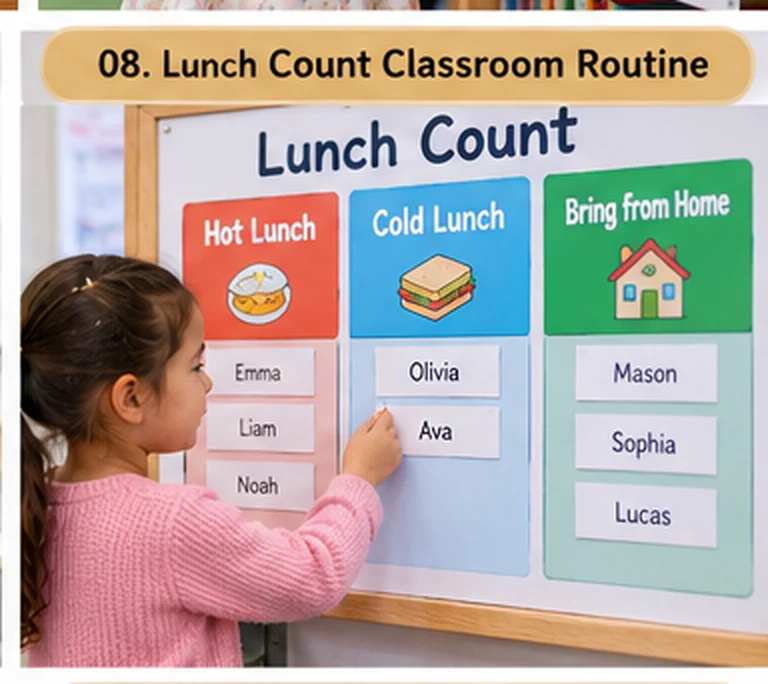 Elementary student using a lunch count choice board in the classroom