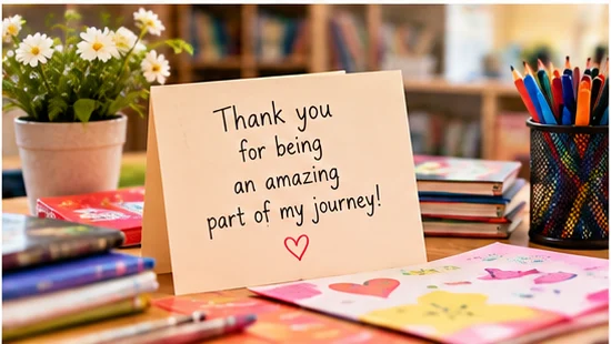 A heartfelt goodbye note and classroom stationery at the end of the school year