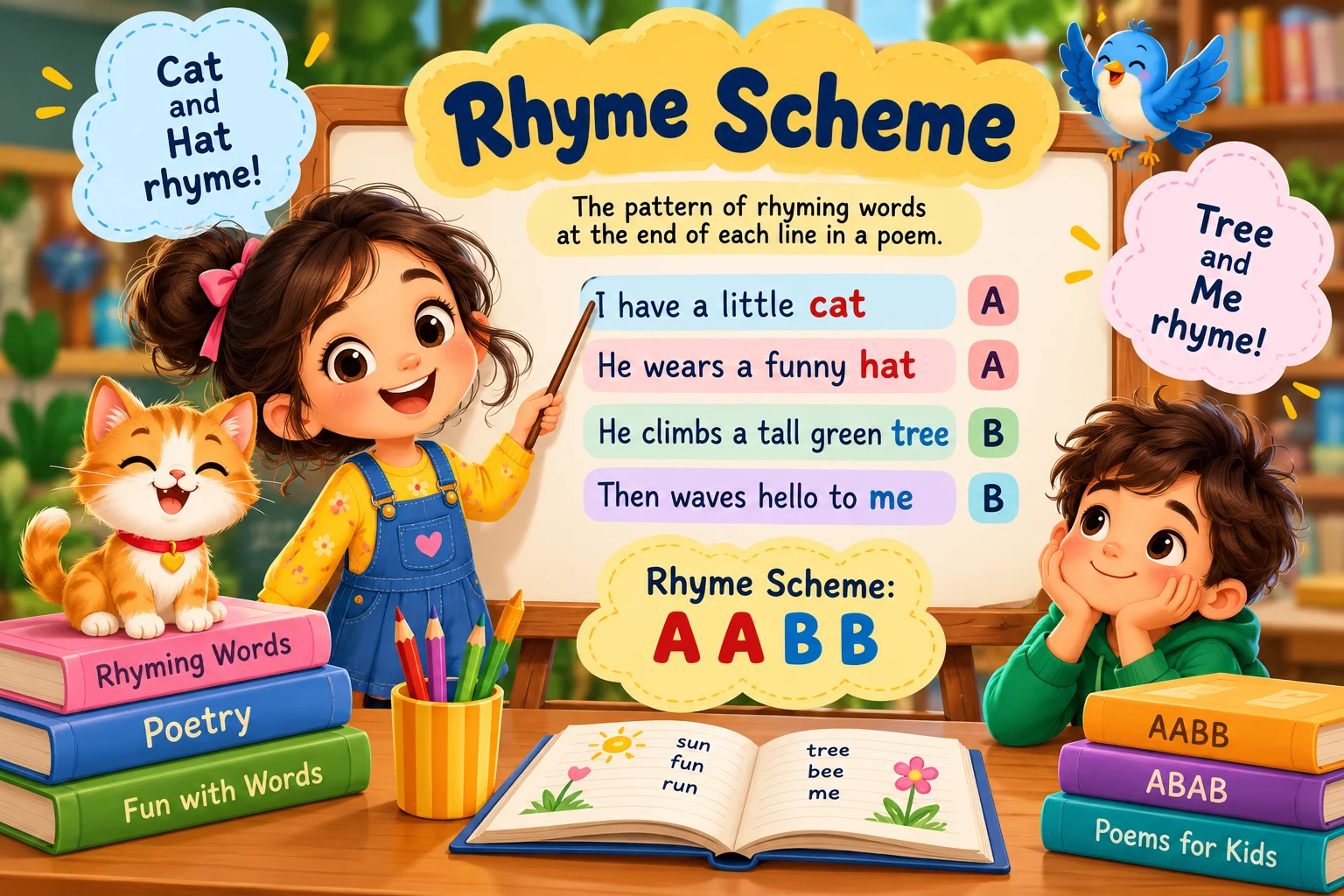 Children practicing rhyme schemes with classroom games