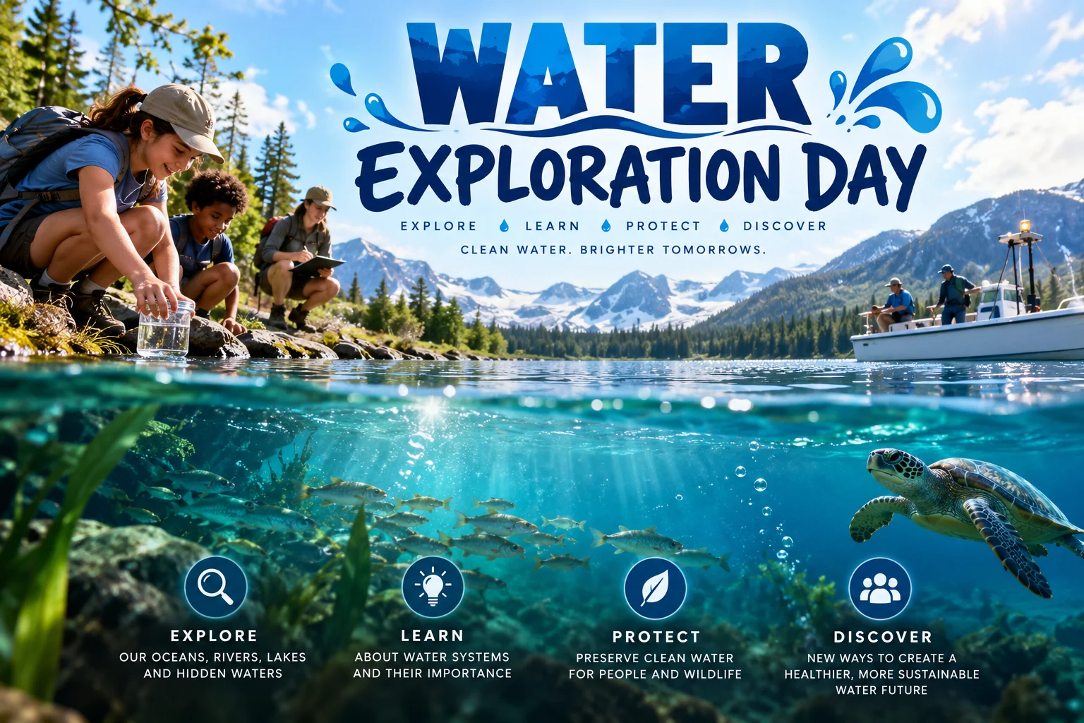 Elementary students participating in a supervised Water Exploration Day classroom science activity