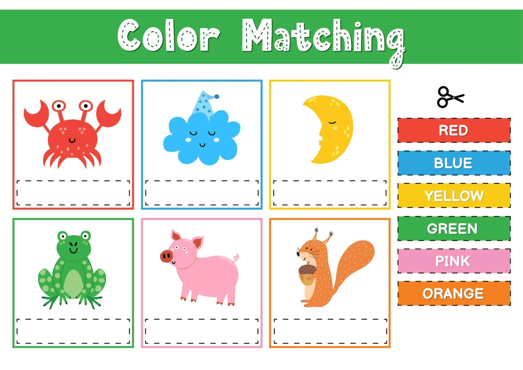 Color matching games and learning activities for kindergarten