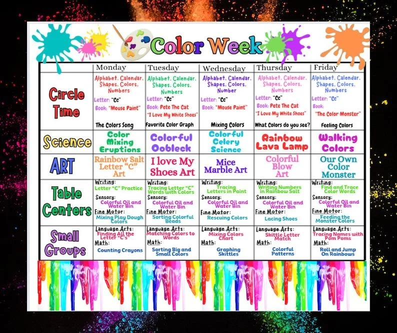 Five-day kindergarten color songs and spelling lesson plan